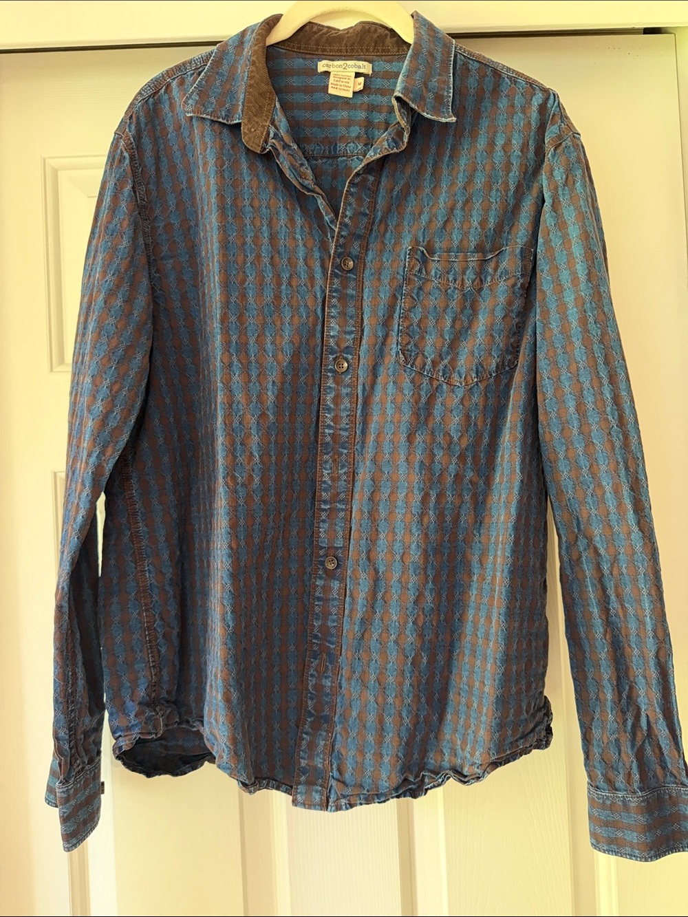 Men's Carbon2Cobalt Blue Patterned Long-Sleeve Shirt - Casual Button-Up size med